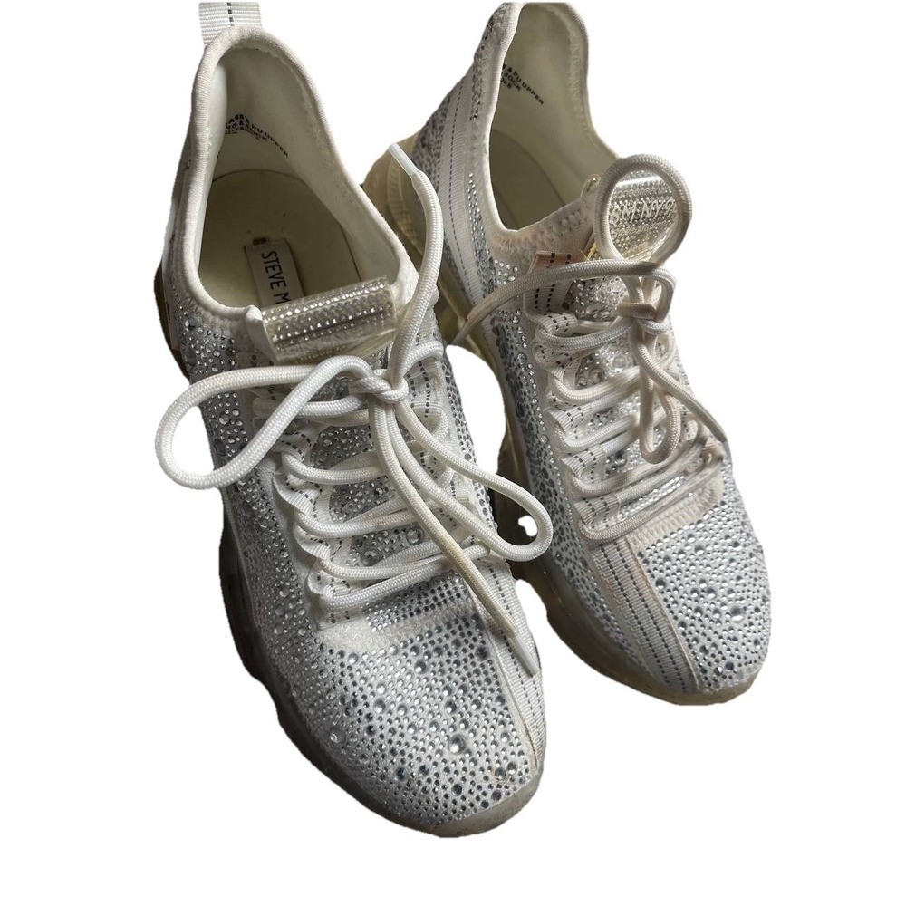 Women's STEVE MADDEN MAXIMA Sneakers‎ White Sz 9M Studded Rhinestones Y2K Glam